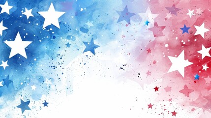 Red white and blue watercolor background featuring stars - Americana patriotic theme