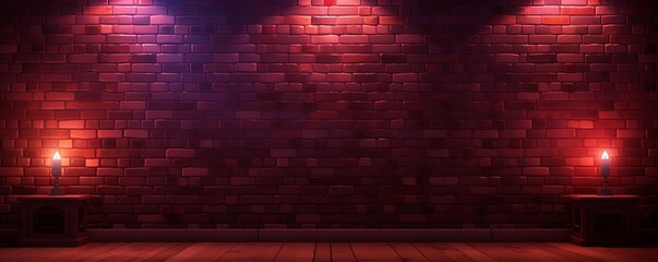 Room with brick wall and maroon lights background 