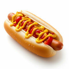 Appetizing hot dog on white background.