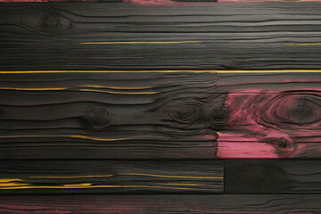 Black and yellow and pink wood wall wooden plank board texture background with grains and structures