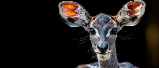  A deer's close-up face, illuminated by an orange light, is seen in the photo