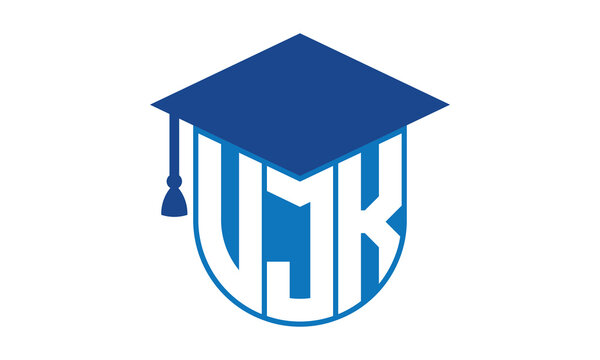 VJK initial letter academic logo design vector template. school college logo, university logo, graduation cap logo, institute logo, educational logo, library logo, teaching logo, book shop, varsity