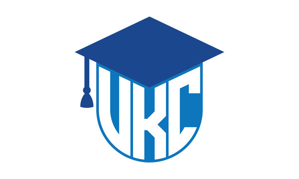 VKC initial letter academic logo design vector template. school college logo, university logo, graduation cap logo, institute logo, educational logo, library logo, teaching logo, book shop, varsity
