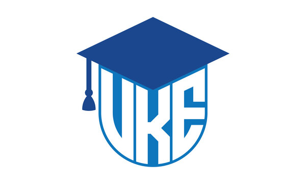 VKE initial letter academic logo design vector template. school college logo, university logo, graduation cap logo, institute logo, educational logo, library logo, teaching logo, book shop, varsity