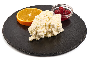 Cottage cheese, isolated on white background.