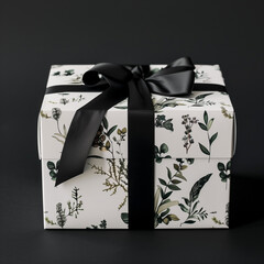 an elegant black and white gift box with an artistic design