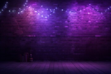 Room with brick wall and purple lights background