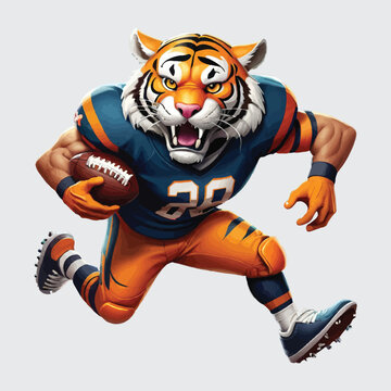 clip art tiger playing american footbal, vector isolated