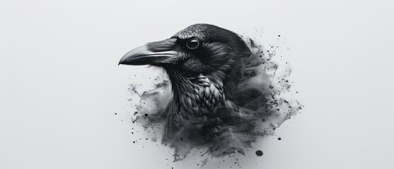  B/W photo of a bird w/ black bk & wt splatters - obrazy, fototapety, plakaty