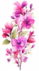 Watercolor bougainvillea clipart featuring bright pink and purple flowers