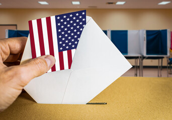 USA elections 2024, pivotal moment of a citizen exercising their democratic right during a USA...
