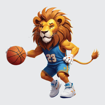 clip art vector isolated, lion playing basketball