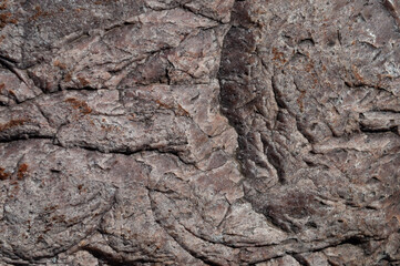 Texture of gray stone with cracks and rust spots