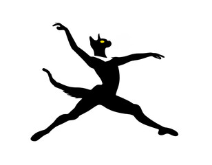 Fototapeta na wymiar バレエダンサーの黒猫のシルエットのイラスト