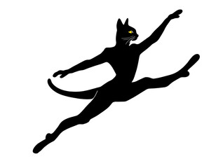 バレエダンサーの黒猫のシルエットのイラスト