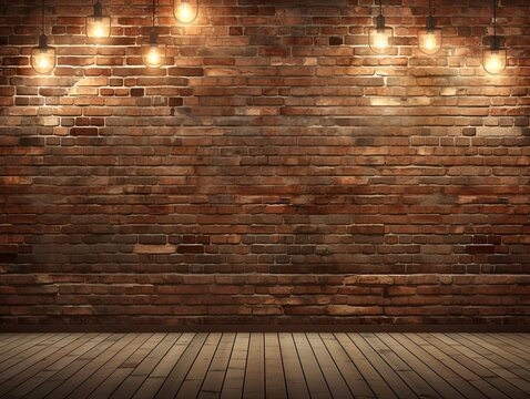 Room with brick wall and tan lights background