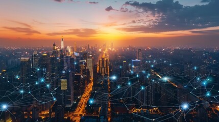 Smart cityscape at dusk