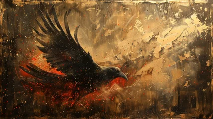 Foto auf Acrylglas bird flying over burning forest © sravanthi