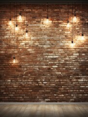 Room with brick wall and white lights background