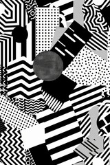 Black and white geometric pattern with a hipster vibe, perfect for a trendy Memphis-style design.