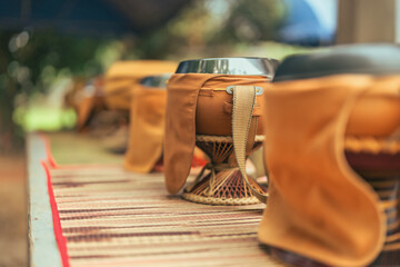 Portrait of monk's alms bowl is a container for holding food. Performing rituals and storing luggage on a pilgrimage.