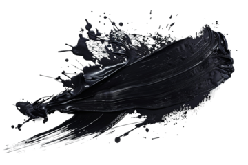 Abstract black paint smudge element on transparent background