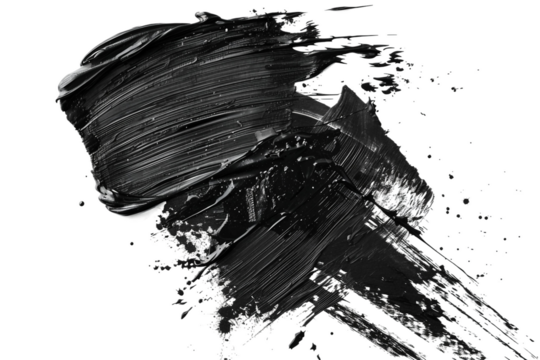 Abstract black smoke paint smudge on transparent background