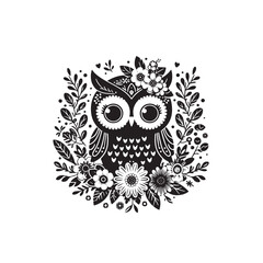 Flower with owl vector silhouette illustration