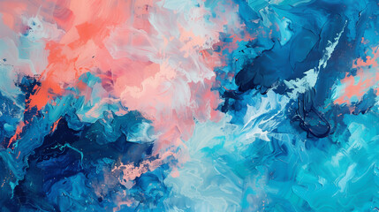 Elegant composition in classic blue, coral pink, and turquoise, abstract harmony