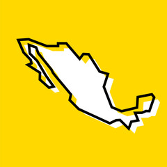 Mexico country simplified map. White silhouette with thick black contour on yellow background. Simple vector icon