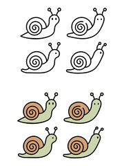 DRAWING OF LAND SNAILS, WITHOUT COLOR AND IN COLORS, PNG
