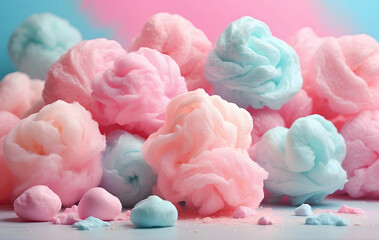 An array of vibrant cotton candy set against a backdrop of soft pastel hues, Colorful Background