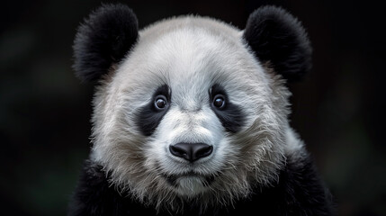 Portrait of a panda on dark background. 