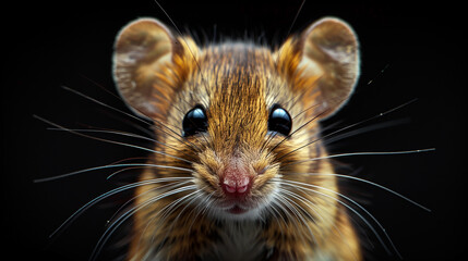Portrait of a mouse on dark background. 