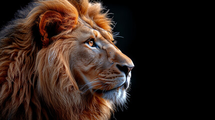 Naklejka premium Portrait of a lion on dark background. 