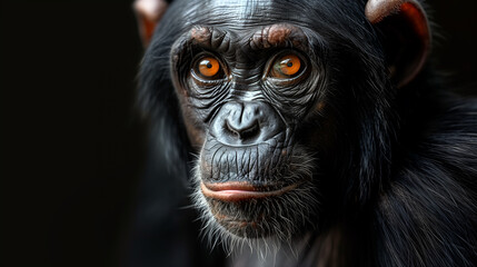 Portrait of a monkey on dark background. 
