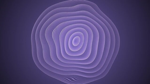 Purple abstract animation of moving liquid circles. Hypnotic animation. Glowing lines.  Patern 3D render 4K