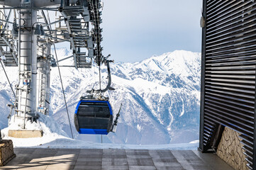 Funicular cabin with blue sky
