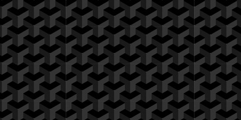 Abstract cubes geometric tile and mosaic wall or grid backdrop hexagon technology wallpaper background. Black and gray geometric block cube structure backdrop grid triangle texture vintage design.