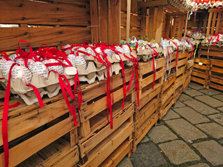 Easter egg shelves at the traditional Easter market in Vienna Austria - 766361588