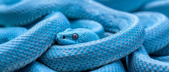  A macro shot of a blue python's gaping maw with its tongue protruding