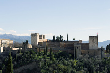 Fototapeta na wymiar Alhambra and Sierra Nevada Mountains in background, Granada, Spain