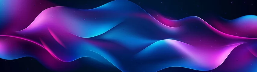 Rolgordijnen Fractale golven Abstract blue and purple liquid wavy shapes futuristic banner. Glowing retro waves vector background