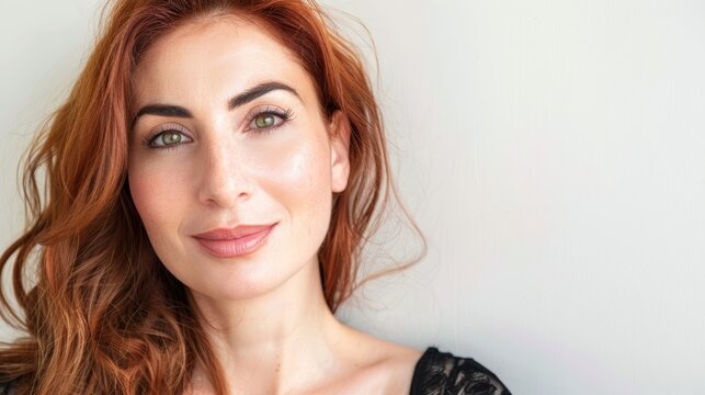 Persian Woman with Auburn Hair and Hazel-Green Eyes in Stylish Cosmetic Look Generative AI