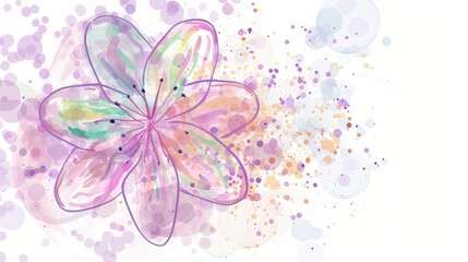 Abstract minimalistic scandinavian botanical art with warm color tones. A delicate composition of floral and foliage elements intertwined with abstract warm colored shapes and subtle brushstrokes