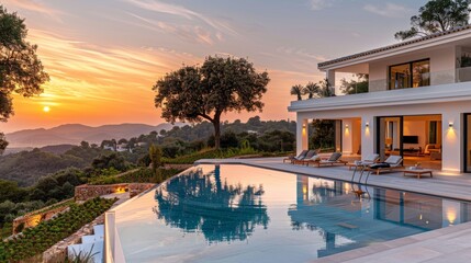Stunning White Villa with Large Windows and Pool Overlooking Black Sea Generative AI - obrazy, fototapety, plakaty