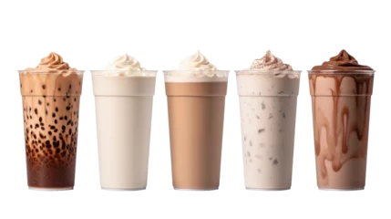 Gordijnen Mocha coffee ice cream milk shake on white isolated on clear png background and transparent background. food drink and dessert concept for cafe and restaurent, AI generative.  © Adisakdi
