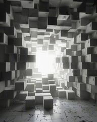 the room  frame is made of white blocks, in the style of conceptual digital art, voxel art, abstract minimalism appreciator, black background, animated gifs, jagged edges, trompe loeil illusions