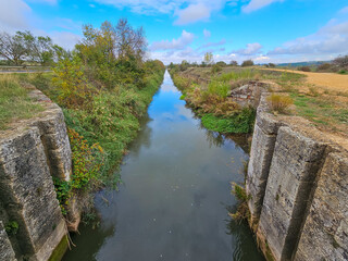 seventh lock of the Canal de Castilla in Herrera de Pisuerga, Palencia province - 766363934