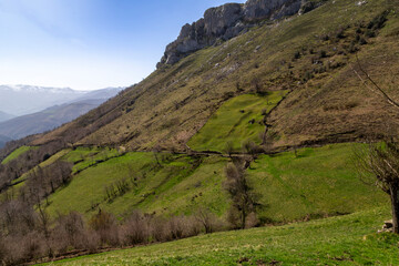Fototapeta na wymiar Wonderful landscape of the route to Peña Mea, a classic Asturian mountain peak. Aller, Laviana, Spain.